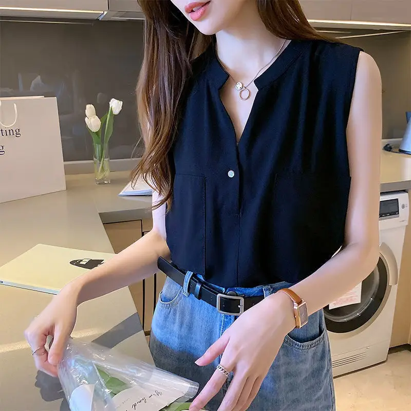 Summer Autumn New Fashion Houndstooth Korean Tank Female Simple Sleeveless Chiffon Top Women Chic Casual Loose Lady Clothes - Image 3