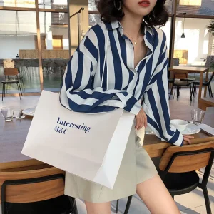 Spring Summer Loose POLO Collar Striped Printed Chiffon Shirt Women Clothing Y2K Casual Blouses Elegant Fashion Female Clothes