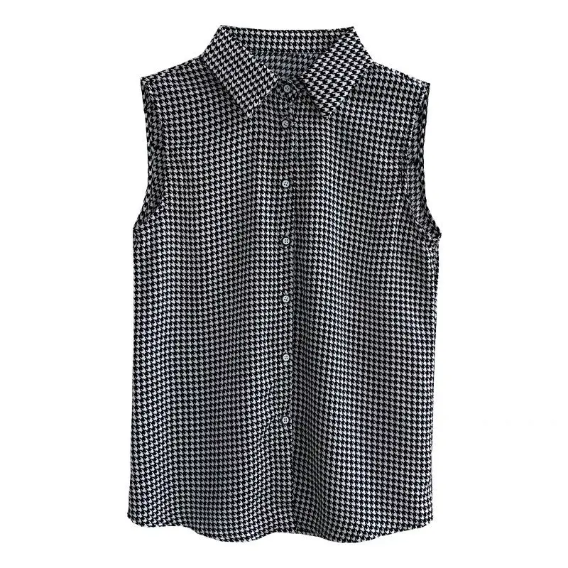 Summer Autumn New Fashion Houndstooth Korean Tank Female Simple Sleeveless Chiffon Top Women Chic Casual Loose Lady Clothes - Image 5