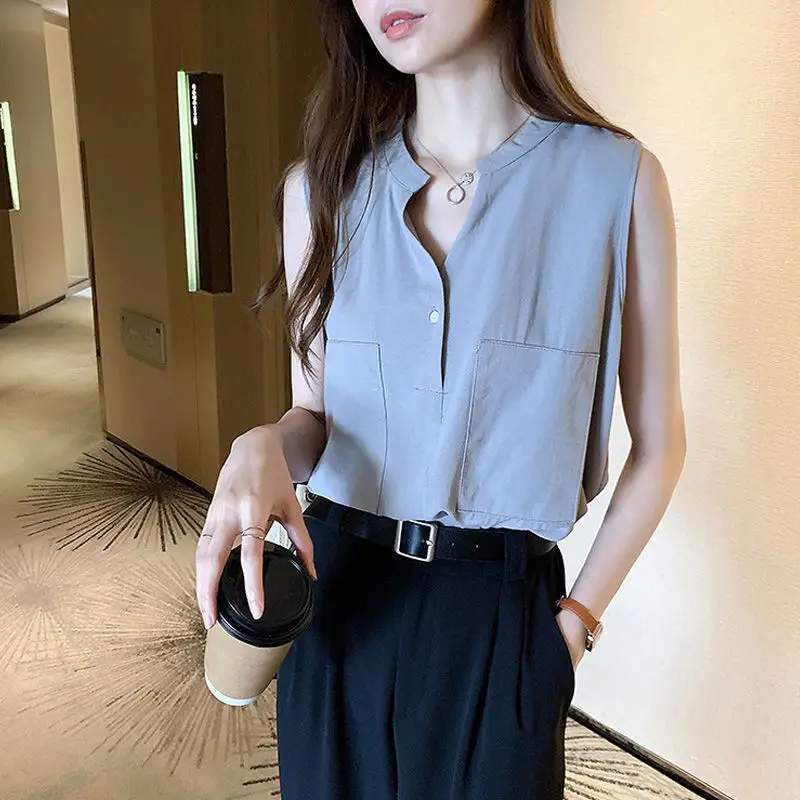 Summer Autumn New Fashion Houndstooth Korean Tank Female Simple Sleeveless Chiffon Top Women Chic Casual Loose Lady Clothes - Image 2