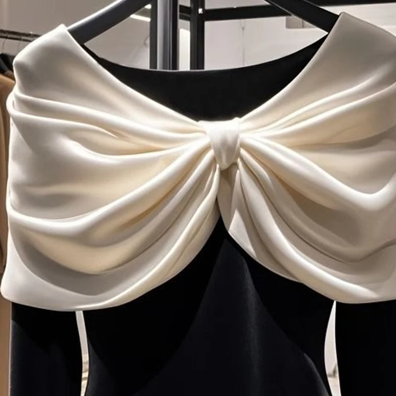 Spring Autumn Round Neck Long Sleeve Fashion T-Shirts Women High Street Bow Patchwork Pullovers Elegant Vintage All-match Tops - Image 3